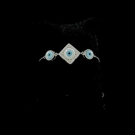 Evil Eye 92.5 Sterling Silver Rhombus Bracelet with Beads